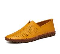 Mocasines De Cuero Calados For Hombre, Zapatos Planos Transpirables E Informales For Conducir, For Climas Cálidos, En Negro, Blanco, Azul, Marrón, Amarillo Y Marrón.(And yellow-brown,44 EU)