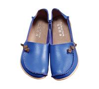 Mocasines de cuero con suela suave para mujer, zapatos planos casuales con lazo para conducir, zapatos ligeros y cómodos para conducir, calzado flexible estilo mocasín para caminar, Blue, A