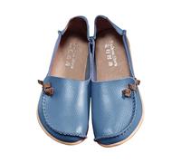 Mocasines de cuero con suela suave para mujer, zapatos planos casuales con lazo para conducir, zapatos ligeros y cómodos para conducir, calzado flexible estilo mocasín para caminar, azul claro, 44 EU
