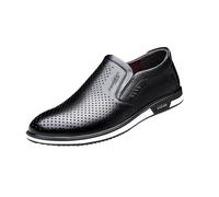 Mocasines de cuero para hombre, antideslizantes, zapatos de malla, zapatos de cuero, zapatos de negocios, informales, elegantes, antideslizantes, zapatos de verano para ocio, trabajo, oficina, Negro