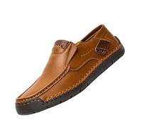 Mocasines de cuero para hombre, sin cordones, de caña baja, ligeros, cómodos, transpirables, informales, para exteriores, zapatos de vestir con suela suave, Brown, 41 1/3 EU