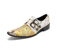 Mocasines de cuero para hombre, sin cordones, para vestido de novia, punta de metal, doble hebilla, correa de monje, mocasines de moda, informales, para fiestas, bailes, zapatos de esmoquin