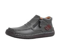 Mocasines de cuero para hombre, transpirables, antideslizantes, para senderismo, senderismo, senderismo, ligeros, hechos a mano, de piel marrón, cómodos, clásicos, planos, para conducción casual