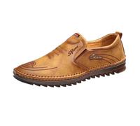 Mocasines de cuero para hombre, transpirables, de vestir, antideslizantes, informales, para caminar, ligeros, planos, cómodos, suela suave, acolchada, ortopédica, con soporte para el arco, Khaki, 42.5
