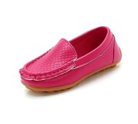 Mocasines de cuero para niñas, mocasines antideslizantes, zapatos náuticos para niños, zapatos de vestir casuales, anchos, planos, transpirables, ligeros, suela de goma, Rojo sandía, 27 EU