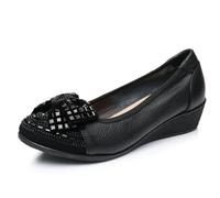 Mocasines de cuña para Mujer, cómodos, para Caminar, con Lazo y pedrería, para Madres, Informales, sin Cordones, náuticos Suaves para Caminar,Negro,40 EU