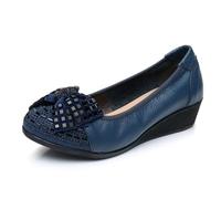 Mocasines de cuña para Mujer, cómodos, para Caminar, con Lazo y pedrería, para Madres, Informales, sin Cordones, náuticos Suaves para Caminar,Azul,43 EU
