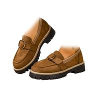 Mocasines de gamuza con plataforma para mujer, suela de lengüeta, tacones gruesos, cómodos, sin cordones, para oficina, negocios, informales, zapatos de vestir, marrón claro, 36 EU