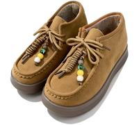 Mocasines de gamuza para mujer, con forro de piel, zapatos de invierno con cuentas, botas de tobillo impermeables, marrón claro, 37 EU