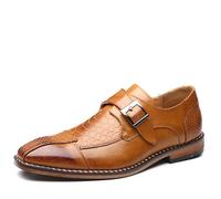 Mocasines de hombre con hebilla simple de piel sintética, sin cordones, for bodas, negocios, en negro, rojo y amarillo.(Yellow,40 EU)