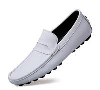 Mocasines de Hombre con Punta Redonda, de Cuero Resistente, tacón Plano, cómodos, for Baile de graduación y Boda.(Blanco,45.5 EU)