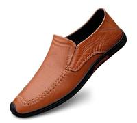 Mocasines de Hombre con Punta Redonda de Cuero y Costura Manual, Flexibles, Antideslizantes, Resistentes, for Bodas y Exteriores.(Brown,38 EU)