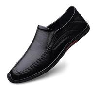 Mocasines de Hombre con Punta Redonda de Cuero y Costura Manual, Flexibles, Antideslizantes, Resistentes, for Bodas y Exteriores.(Negro,38 EU)