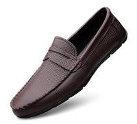 Mocasines de Hombre de Cuero con Punta Redonda, Ligeros, Antideslizantes, Flexibles, for Fiestas, clásicos, sin Cordones(Brown,38 EU)