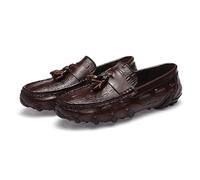 Mocasines de Hombre de Piel sintética con borlas, Antideslizantes, de tacón Plano y a la Moda.(Brown,39 EU)