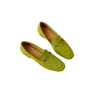 Mocasines de mujer JJDFW, punta redonda, hebilla metálica, tacones bajos, zapatos de moda., verde, 40 EU