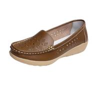 Mocasines de piel para mujer, informales, planos, ligeros, no deslizantes, para oficina, enfermería, enfermera, caminar, Coffee Hollow, 36 EU