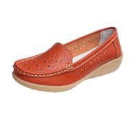 Mocasines de piel para mujer, informales, planos, ligeros, no deslizantes, para oficina, enfermería, enfermera, caminar, Orange Hollow, 39 EU
