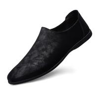 Mocasines de piel sintética con punta redonda para hombre, tacón plano, ligeros, antideslizantes, para exteriores, Black, 41 1/3 EU