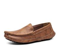 Mocasines de piel sintética para hombre, cómodos, flexibles, ligeros, para bodas, fiestas, sin cordones, marrón claro, 43.5 EU