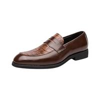 Mocasines de piel sintética para hombre, con patrón de cocodrilo, zapatos de vestir clásicos, informales, informales, para negocios, Amarillo, 38 2/3 EU