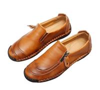 Mocasines de piel sintética para hombre, estilo retro, lisos, con cremallera lateral, para viajes por carretera, uso diario, caminatas nocturnas, Brown, 38 2/3 EU