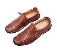 Mocasines de piel sintética para hombre, estilo retro, lisos, con cremallera lateral, para viajes por carretera, uso diario, caminatas nocturnas, rojo ladrillo, 38 2/3 EU