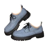 Mocasines de plataforma con cordones y puntera redonda para mujer, tacones gruesos, informales, elegantes, de negocios, cómodos, para oficina y trabajo, Blue, 40 EU