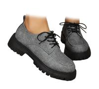 Mocasines de plataforma con cordones y puntera redonda para mujer, tacones gruesos, informales, elegantes, de negocios, cómodos, para oficina y trabajo, gris, 35 EU