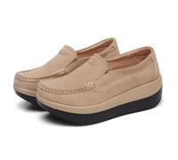 Mocasines de Plataforma de Gamuza for Mujer, Mocasines Casuales, Zapatos for Caminar, Zapatillas de Deporte de cuña con Punta Redonda a la Moda(Khaki,36)