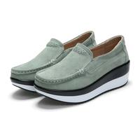 Mocasines de Plataforma de Gamuza for Mujer, Mocasines Casuales, Zapatos for Caminar, Zapatillas de Deporte de cuña con Punta Redonda a la Moda(Green,39)