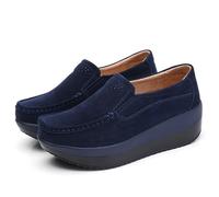 Mocasines de Plataforma de Gamuza for Mujer, Mocasines Casuales, Zapatos for Caminar, Zapatillas de Deporte de cuña con Punta Redonda a la Moda(Blue,36)
