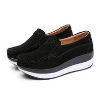 Mocasines de Plataforma de Gamuza for Mujer, Mocasines Casuales, Zapatos for Caminar, Zapatillas de Deporte de cuña con Punta Redonda a la Moda(Black,40)