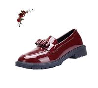 Mocasines de tacón grueso con lazo para mujer, color liso, suela gruesa, zapatos de cuero, elegantes, informales, cómodos, sin cordones, con plataforma, para el trabajo y la oficina, Red, 38 EU