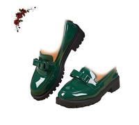 Mocasines de tacón grueso con lazo para mujer, color liso, suela gruesa, zapatos de cuero, elegantes, informales, cómodos, sin cordones, con plataforma, para el trabajo y la oficina, Green, 38.5 EU