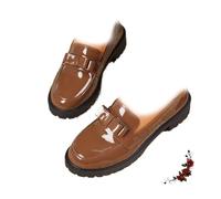 Mocasines de tacón grueso con lazo para mujer, color liso, suela gruesa, zapatos de cuero, elegantes, informales, cómodos, sin cordones, con plataforma, para el trabajo y la oficina, Brown, 35 EU