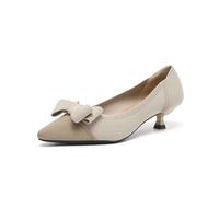 Mocasines de tacón para mujer, de tela de punto, ligeros, elegantes, lavables, elegantes, puntiagudos, con lazo, cómodos, perfectos para el día a día, Khaki, 37.5 EU