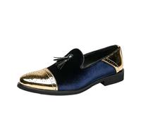 Mocasines de terciopelo para hombre, con borlas, dorados, metalizados, elegantes, sin cordones, para bodas, bailes de graduación y eventos de alfombra roja, Blue, 43 1/3 EU
