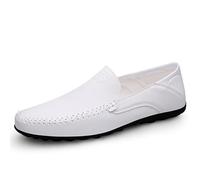 Mocasines for Hombre, Color sólido, Piel Vegana, Costuras manuales, cómodos, Flexibles, Resistentes, sin Cordones(Blanco,44 EU)