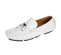 Mocasines for Hombre con Punta Redonda de Piel sintética y Estampado de cocodrilo, con borlas, Antideslizantes, cómodos y sin Cordones for Bodas.(Blanco,40 EU)
