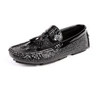 Mocasines for Hombre con Punta Redonda de Piel sintética y Estampado de cocodrilo, con borlas, Antideslizantes, cómodos y sin Cordones for Bodas.(Negro,45 EU)
