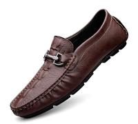 Mocasines for Hombre con Punta Redonda de Piel y Estampado de cocodrilo, Estilo mocasín for Conducir, Flexibles, cómodos, Antideslizantes, clásicos, sin Cordones.(Brown,38 EU)