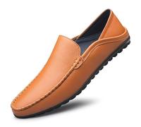 Mocasines for Hombre de Piel de Color Liso con Costuras manuales, Antideslizantes, de tacón Plano, cómodos for Caminar, clásicos, sin Cordones(Brown,38 EU)