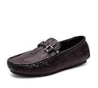 Mocasines for Hombre, de Piel de Color Liso, con Estampado de cocodrilo, Estilo mocasín de conducción, cómodos, de tacón Plano, Antideslizantes, Informales, sin Cordones(Brown,38 EU)