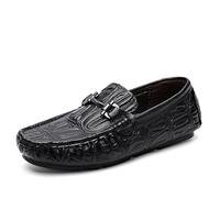 Mocasines for Hombre, de Piel de Color Liso, con Estampado de cocodrilo, Estilo mocasín de conducción, cómodos, de tacón Plano, Antideslizantes, Informales, sin Cordones(Negro,44 EU)