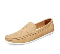 Mocasines for Hombre de Piel Vegana con Punta Redonda, Antideslizantes, Planos, Informales, for Baile de graduación(Khaki,44 EU)