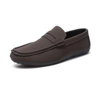 Mocasines for Hombre, de Piel Vegana, con Punta Redonda, Ligeros, Planos, Antideslizantes, Informales, sin Cordones(Brown,44.5 EU)