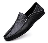 Mocasines for Hombre, Punta Redonda, Piel Vegana, Estampado de cocodrilo, Flexibles, cómodos, Ligeros, Informales, sin Cordones(Negro,41 EU)