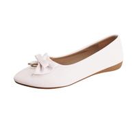 Mocasines grandes para mujer, zapatos de color puro con lazo y pedrería, tacón bajo, fondo plano, blanco, 41 EU