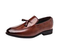 Mocasines Hombre,Zapatos Hombre Vestir de Cuero Estilo Británico Retro Simple para Todas Las Estaciones Ligeras Cómodo Brillante Mocasín con Borlas Zapatos Elegantes de Negocios Bodas
